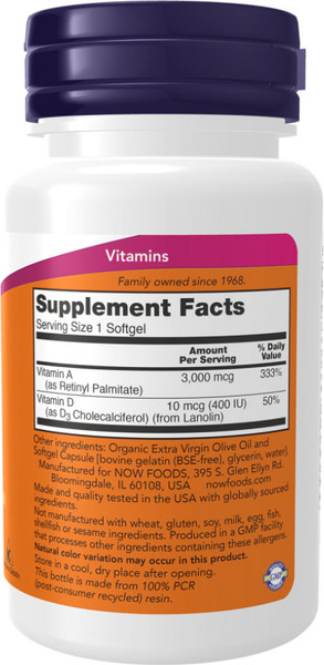 Изображение товара Мультивитаминный комплекс NOW Foods Vitamin A&D 10000/400ui (100капсул)