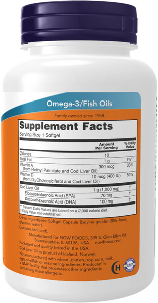 Изображение товара Жирные кислоты NOW Foods Cod Liver Oil 1000мг (90капсул)