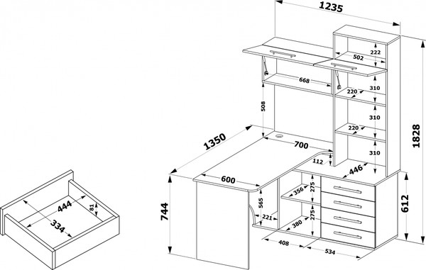 Изображение товара Стол-стеллаж Woodville КСТ-14.1П правый / 285122 (дуб сонома/белый)