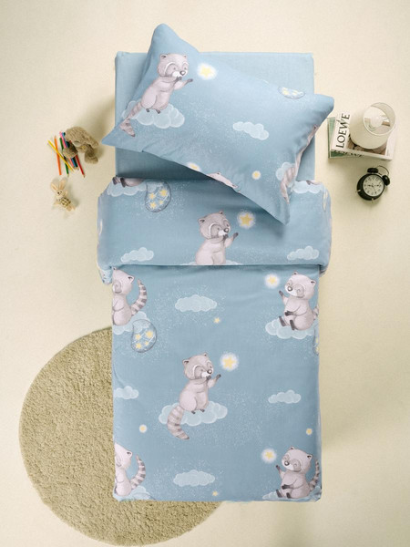 Изображение товара Комплект постельного белья Ночь нежна Енотики 1.5сп 70x70 / 500405-1+510333-21