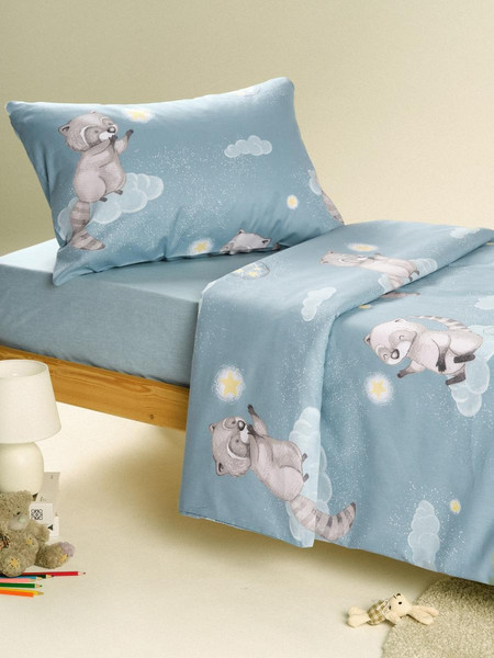 Изображение товара Комплект постельного белья Ночь нежна Енотики 1.5сп 70x70 / 500405-1+510333-21