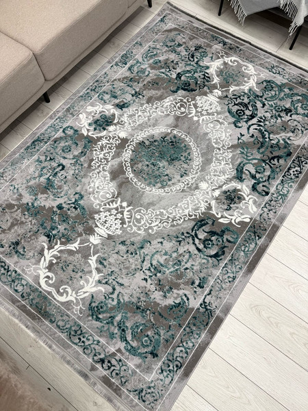 Изображение товара Ковер Radjab Carpet Афина Прямоугольник 0916B / 13317RK (1.6x3, Grey/D.green)