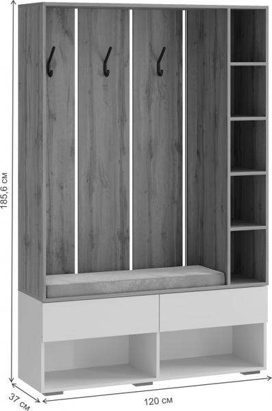 Изображение товара Секция в прихожую Woodville Роут / 593725 (белый/дуб вотан)