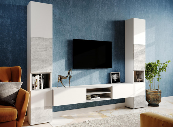 Изображение товара Шкаф-пенал Woodville Лонгфорд / 563527 (белый/бетон светлый)