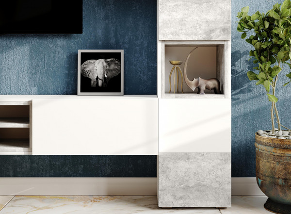 Изображение товара Шкаф-пенал Woodville Лонгфорд / 563527 (белый/бетон светлый)