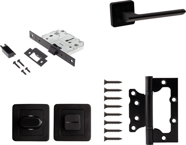 Изображение товара Комплект дверной фурнитуры Code Deco H-22105-A-BLM с фиксатором (матовый черный)