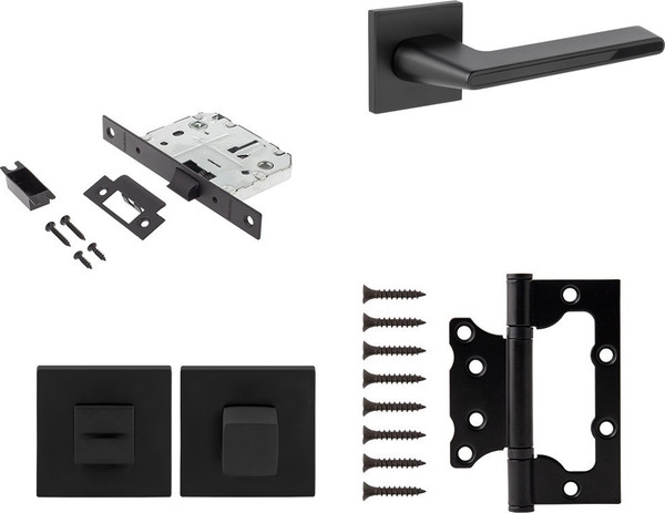 Изображение товара Комплект дверной фурнитуры Code Deco H-30118-A-BLM/B с фиксатором (матовый черный)