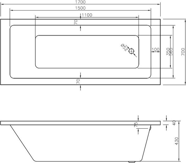 Изображение товара Ванна акриловая Bonito Home Saga 170x70 / BH-SA-206-170-70/St (с ножками)