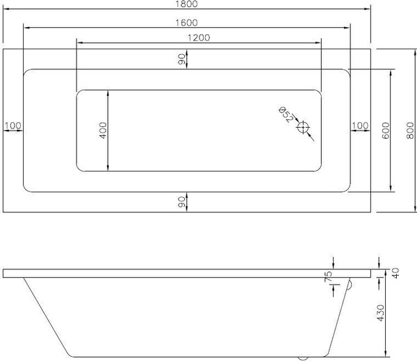 Изображение товара Ванна акриловая Bonito Home Saga 180x80 / BH-SA-206-180-80/St (с ножками)