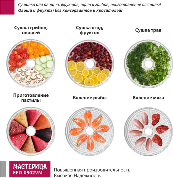 Изображение товара Сушилка для овощей и фруктов Мастерица EFD-0502VM (прозрачный)