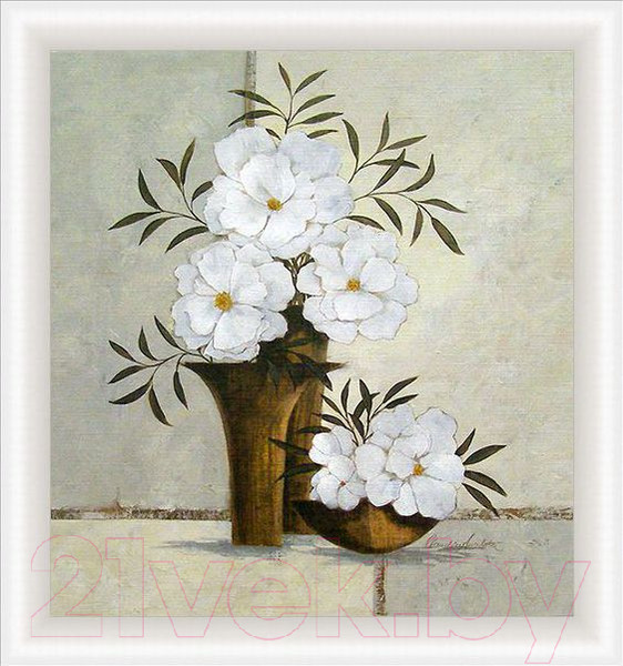 Изображение товара Картина Декарт Белые цветы в коричневых вазах 8Л1472 (в раме)