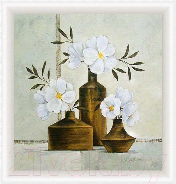 Изображение товара Картина Декарт Белые цветы в коричневых вазах 2 8Л1473 (в раме)
