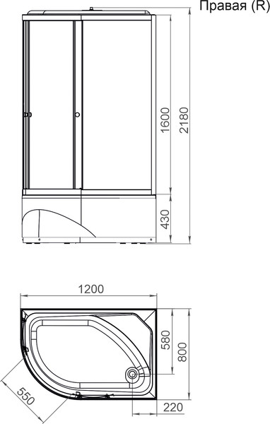 Изображение товара Душевая кабина Domani-Spa Delight Slim 128 High R 120x80 / DS01DS128RHBT00