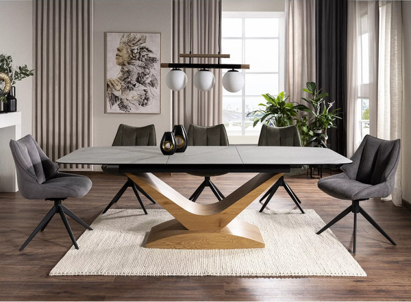 Изображение товара Обеденный стол Signal Dolce Ceramic Statuario Venato 180-240x95x76 (белый/дуб)