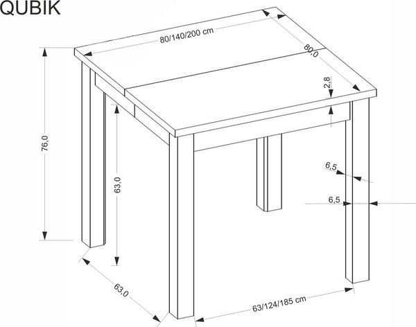 Изображение товара Обеденный стол Halmar Qubik 80-200x80x76 (дуб артизан/черный)