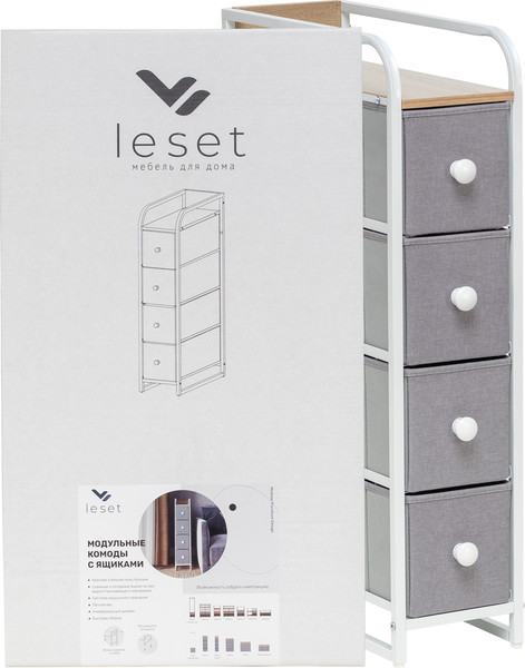 Изображение товара Комод Импэкс Leset Ноа 4 ящика узкий (белый/светло-серый)