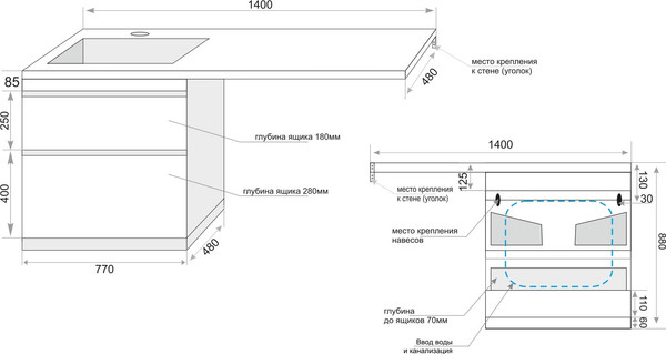 Изображение товара Тумба под умывальник Symbolite Даллас 140 Люкс Plus (эмаль, белый)