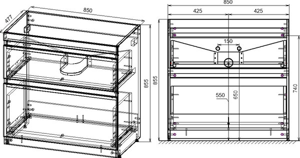 Изображение товара Тумба под умывальник Symbolite Даллас 150 Люкс Plus 2 ящика (белый)