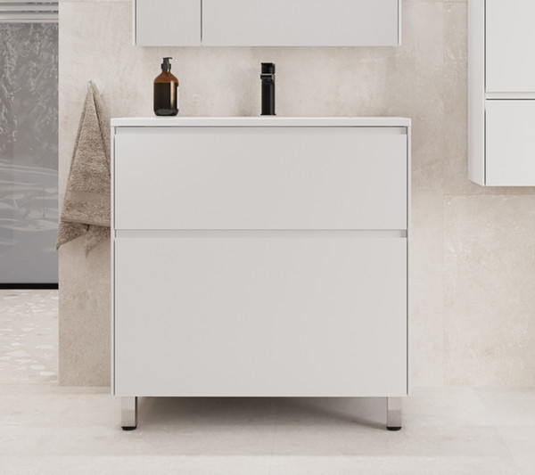 Изображение товара Тумба под умывальник Symbolite Лима 100 Line Plus 2 ящика (белый матовый)