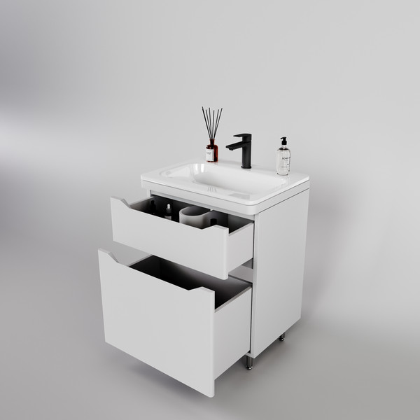 Изображение товара Тумба под умывальник Symbolite Марелла 60 Люкс Plus 2 ящика (белый матовый)