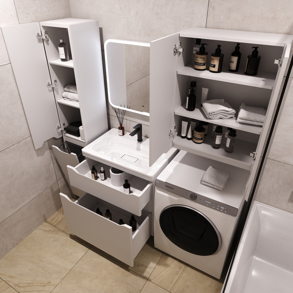 Изображение товара Тумба под умывальник Symbolite Марелла 70 Люкс Plus 2 ящика (белый матовый)