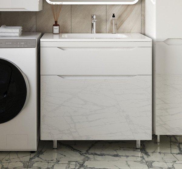 Изображение товара Тумба под умывальник Symbolite Марелла 80 Люкс Plus 2 ящика (белый глянец)