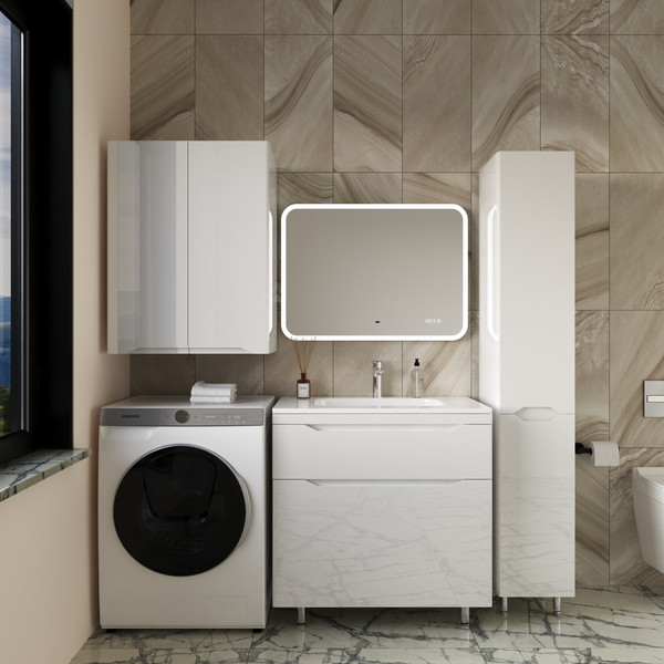 Изображение товара Тумба под умывальник Symbolite Марелла 80 Люкс Plus 2 ящика (белый глянец)