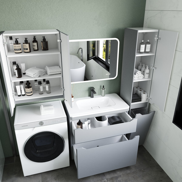 Изображение товара Тумба под умывальник Symbolite Марелла 80 Люкс Plus 2 ящика (серый)