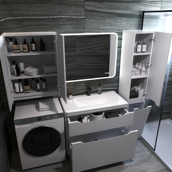 Изображение товара Тумба под умывальник Symbolite Марелла 90 Люкс Plus 2 ящика (белый матовый)