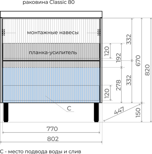 Изображение товара Тумба под умывальник Symbolite Стокгольм 80 Classic Push 2 ящика (белый рифленый софт)