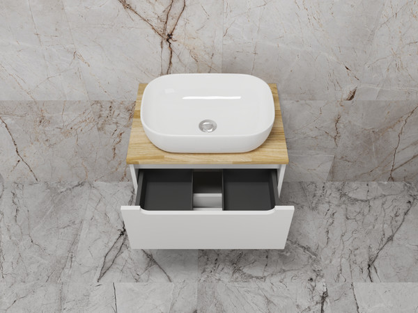 Изображение товара Тумба под умывальник Symbolite Бали 60 2 ящика со столешницей (подвесная, белый софт)