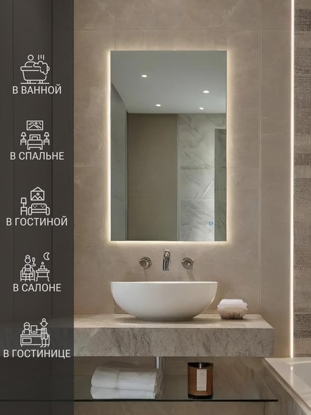 Изображение товара Зеркало Emze Rectangle 50х70 / LED.50.70.4K (с подсветкой)