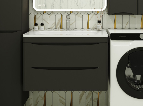 Изображение товара Тумба под умывальник Symbolite Бергамо мини 90 Люкс Plus 2 ящика (подвесная, черный)