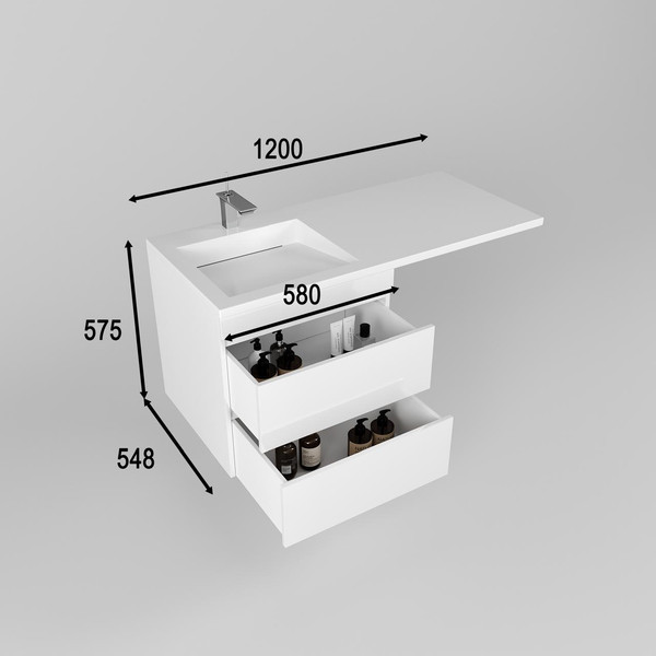 Изображение товара Тумба под умывальник Symbolite Даллас Леон 120 Люкс Plus (подвесная, белый)