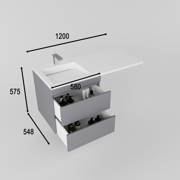 Изображение товара Тумба под умывальник Symbolite Даллас Леон 120 Люкс Plus (подвесная, серый)