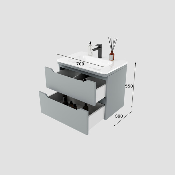 Изображение товара Тумба под умывальник Symbolite Марелла 70 Люкс Plus 2 ящика (подвесная, серый)