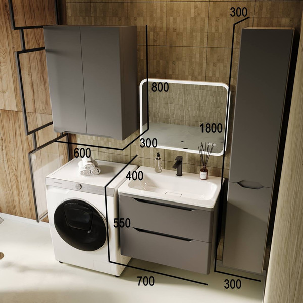 Изображение товара Тумба под умывальник Symbolite Марелла 70 Люкс Plus 2 ящика (подвесная, серый)