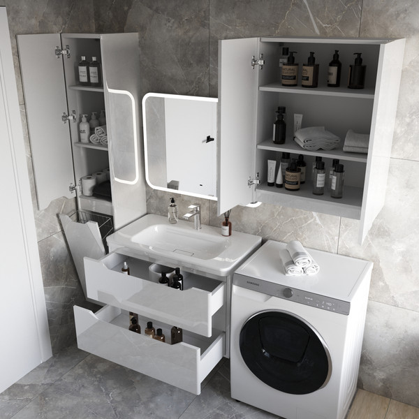 Изображение товара Тумба под умывальник Symbolite Марелла 80 Люкс Plus 2 ящика (подвесная, белый глянец)