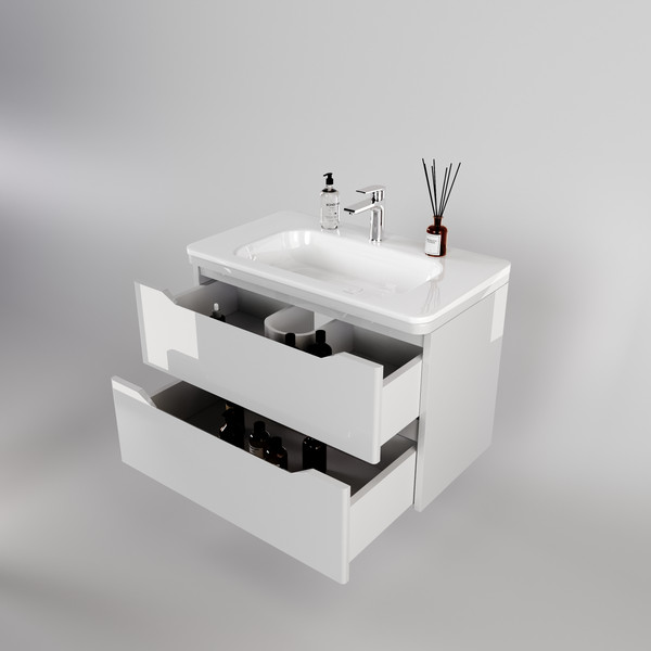 Изображение товара Тумба под умывальник Symbolite Марелла 80 Люкс Plus 2 ящика (подвесная, белый глянец)