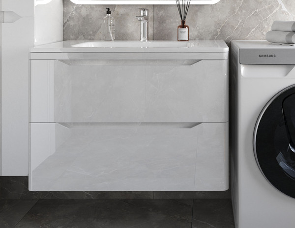 Изображение товара Тумба под умывальник Symbolite Марелла 80 Люкс Plus 2 ящика (подвесная, белый глянец)