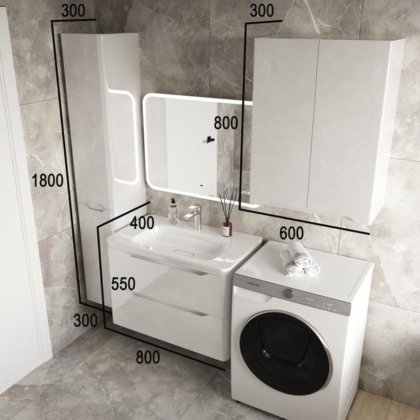 Изображение товара Тумба под умывальник Symbolite Марелла 80 Люкс Plus 2 ящика (подвесная, белый глянец)