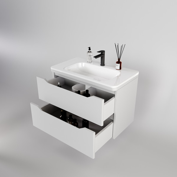 Изображение товара Тумба под умывальник Symbolite Марелла 80 Люкс Plus 2 ящика (подвесная, белый матовый)