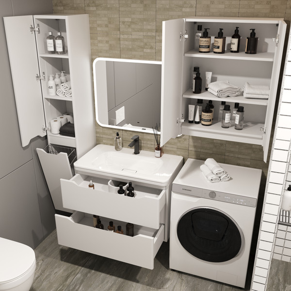 Изображение товара Тумба под умывальник Symbolite Марелла 80 Люкс Plus 2 ящика (подвесная, белый матовый)