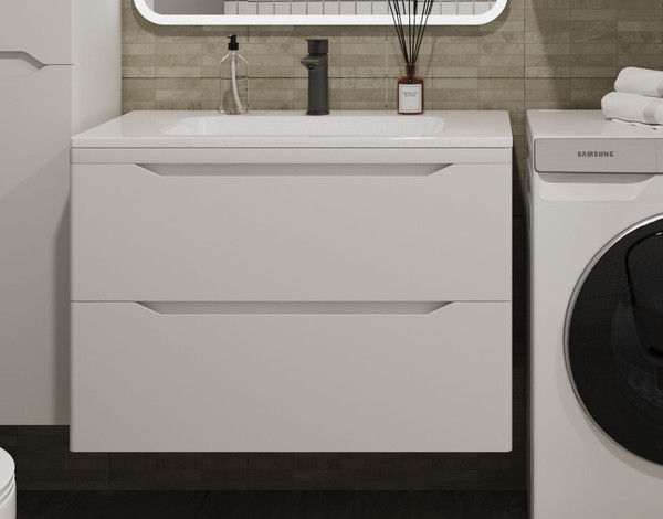 Изображение товара Тумба под умывальник Symbolite Марелла 80 Люкс Plus 2 ящика (подвесная, белый матовый)