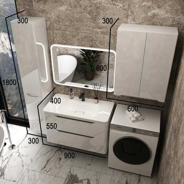 Изображение товара Тумба под умывальник Symbolite Марелла 90 Люкс Plus 2 ящика (подвесная, белый глянец)