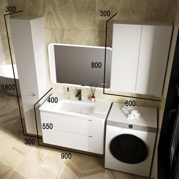 Изображение товара Тумба под умывальник Symbolite Марелла 90 Люкс Plus 2 ящика (подвесная, белый матовый)