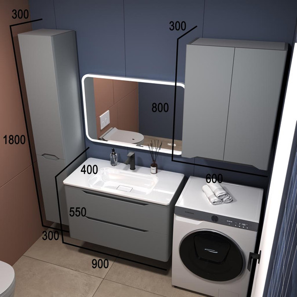 Изображение товара Тумба под умывальник Symbolite Марелла 90 Люкс Plus 2 ящика (подвесная, серый)