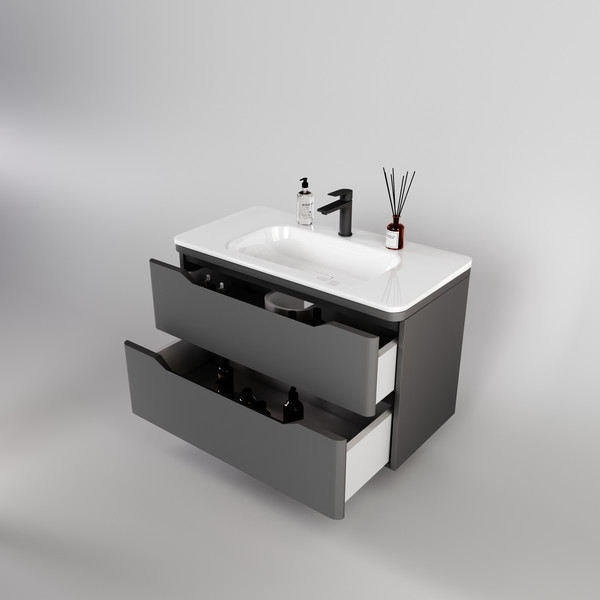 Изображение товара Тумба под умывальник Symbolite Марелла 90 Люкс Plus 2 ящика (подвесная, серый)