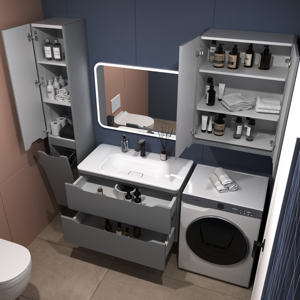 Изображение товара Тумба под умывальник Symbolite Марелла 90 Люкс Plus 2 ящика (подвесная, серый)