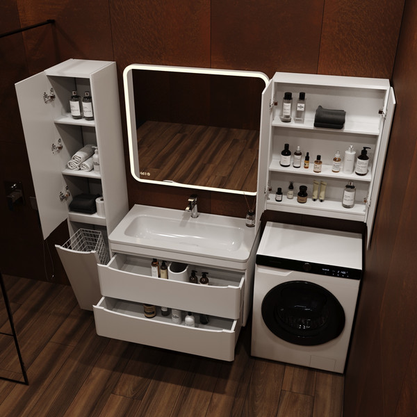 Изображение товара Тумба под умывальник Symbolite Бергамо мини 90 Люкс Plus 2 ящика (подвесная, белый)